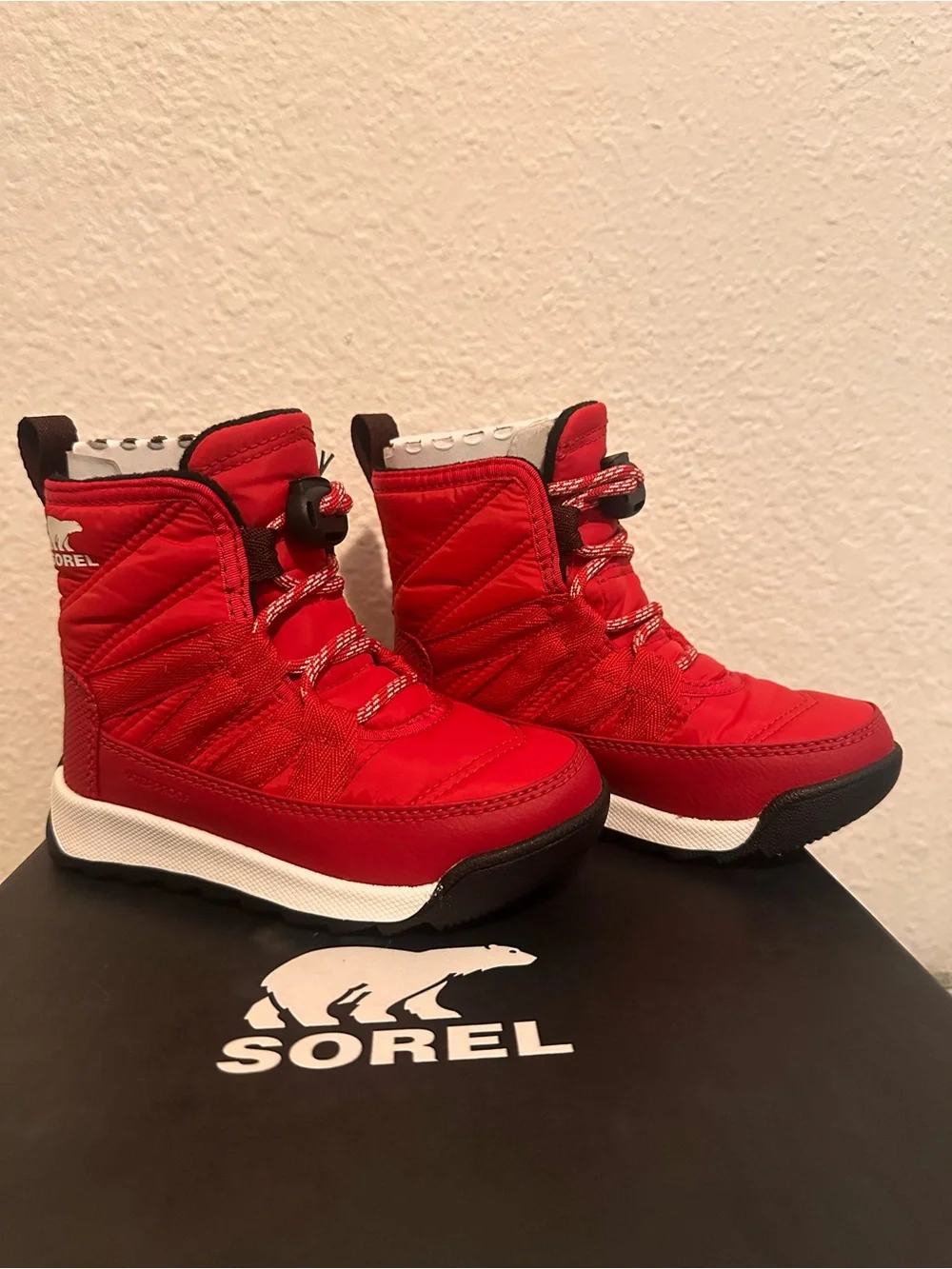 Sorel Kids' Red Quilted Winter Boots with Black Trim